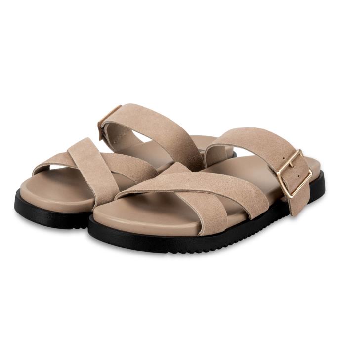 totes® Ladies Suede Cross Strap Sandal Sand Extra Image 1